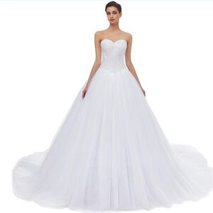 Elegant Strapless White Wedding Gown